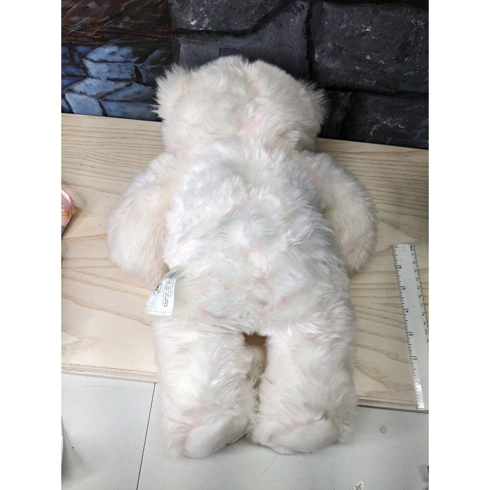 Vintage 1997 Build A Bear Plush White Teddy Bear Pink Nose Flower Dress Gift 15